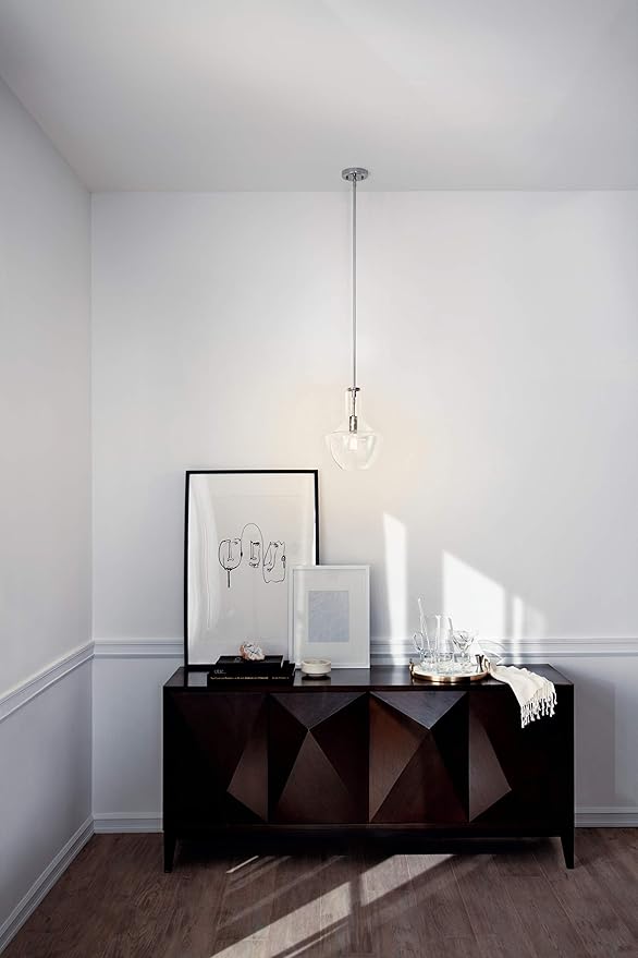 Kichler Everly 15.25" Kitchen Bell Pendant in Chrome, 1-Light Clear Glass Pendant Light, (15.25" H x 10.5" W), 42141CHCLR