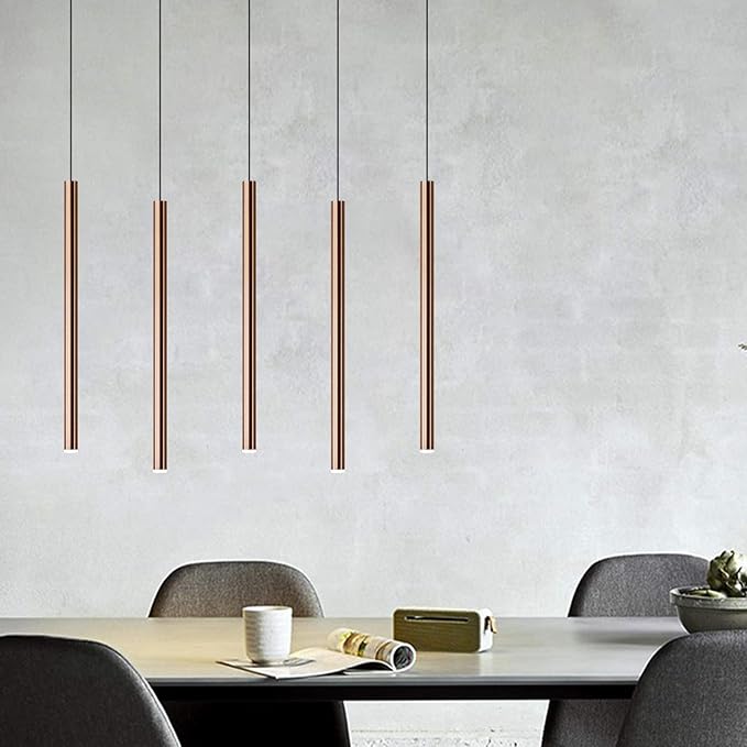 CANALIS 5 Mini Pendant Lighting Copper - LED Hanging Light Fixture for Kitchen Island, Bar, Foyer - Cluster Pendants - Dimmable, Adjustable Wire, Lamp Bulb Included