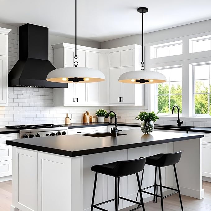 19.7 Inch Extra Large Pendant Light, 3-Light White and Black Metal Pendant Lighting Fixture, Oversized Modern Dome Chandelier Ceiling Hanging for Kitchen Island Dining Room Living Entryway