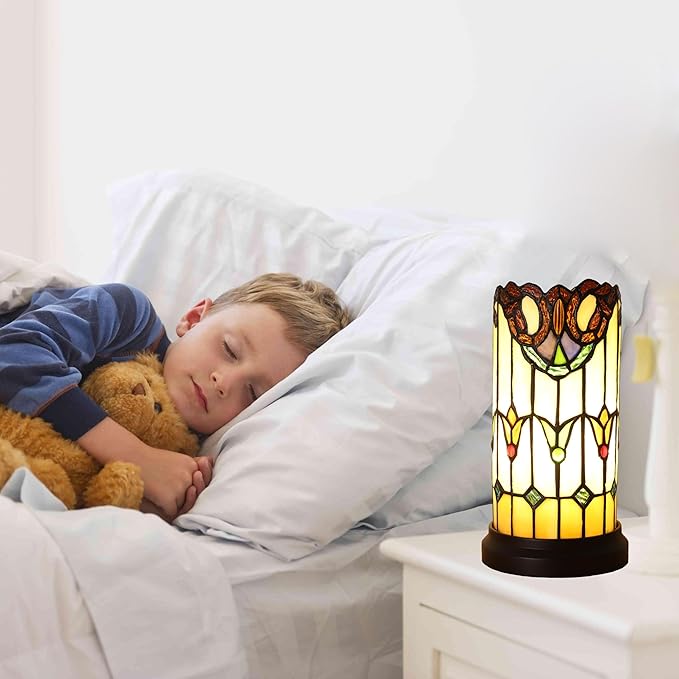 Tiffany Style Table Lamp For Bedroom Blue Dragonfly Stained Glass Nightstand Bedside Night Lamp Party Light Hand-made Art Home Deco Christmas Gifts 2 LED Bulbs (3 Color Temperatures+Flame Bulb)