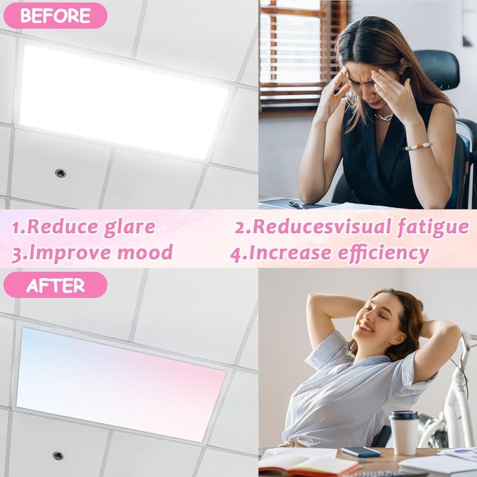 6 Pcs Fluorescent Light Covers with 60 Magnets Decorative for Classroom Ceiling Lights 4 x 2 Feet Magnetic Light Cover Filter Easy Install for Office Hospital Home Ceiling Supplies (Pastel Rainbow)