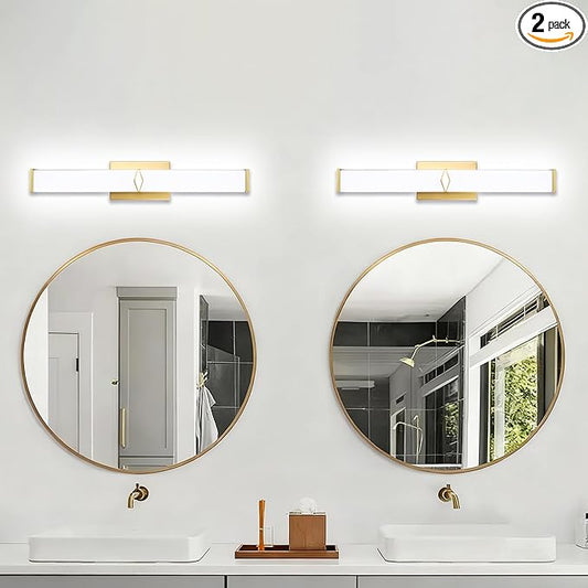 24 Inch Bathroom Vanity Light 2500LM, 5700K Daylight White Modern Bathroom Light Dimmable, AC 120V 25W Gold LED Vanity Lighting Fixtures Wall Sconce ETL Certified, 2Pack