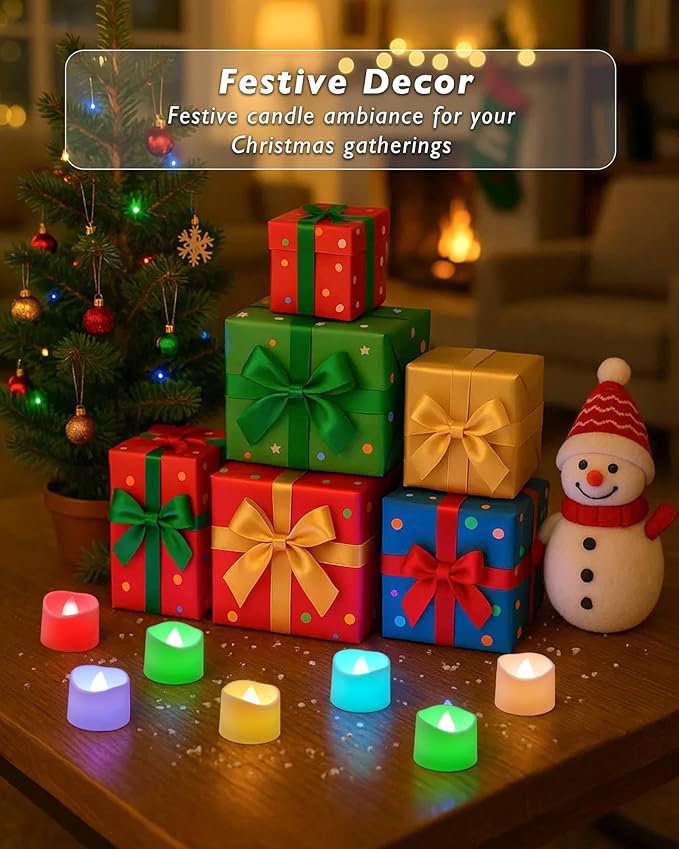 Raycare 7-Color Changing Battery Operated Tea Lights, 200+Hour Electric Flameless Candles, Realistic Votive LED Tea Lights for Wedding Party Halloween Thanksgiving Christmas Decorations Pack of 12