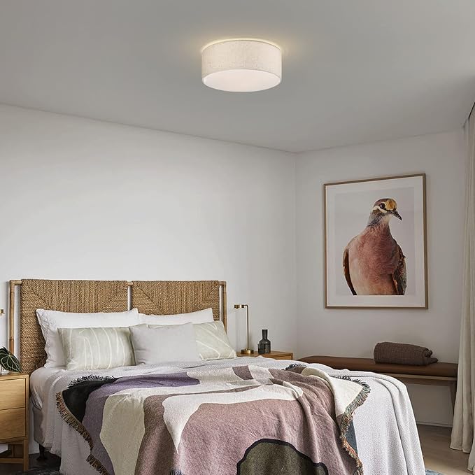 3-Light Ceiling Light Fixture, 13" Drum Flush Mount Ceiling Light, Modern Close to Ceiling Lights with Fabric Linen Shade for Hallway Bedroom Kitchen Dining Living Room
