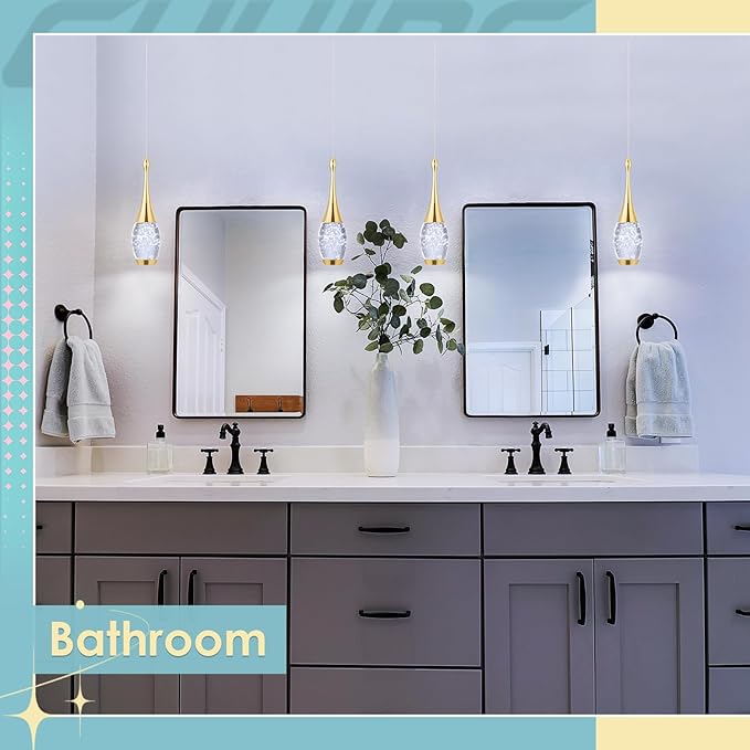 CHYING LED Pendant Light Kitchen Island Bubble Crystal Pendant Lighting Gold Mini Hanging Light Fixture for Dining Room Bathroom Bedroom Bar 6000K