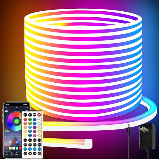 segrass 66FT Led Neon Rope Lights Control with App/Remote,Flexible Led Rope Lights,Multiple Modes,IP65 Outdoor RGB Neon Lights Waterproof,Music Sync Gaming Led Neon Strip Lights for Bedroom Décor