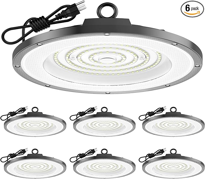 AIKVSXER LED High Bay Light UFO Shop Light 200W 30000LM 6000K Daylight Super Bright IP65 Waterproof for Warehouse Garage Barn Factory Workshop 5FT Cord with US Plug 6 Pack