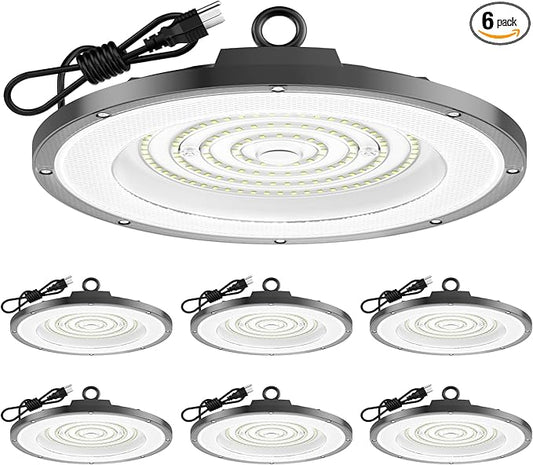AIKVSXER LED High Bay Light UFO Shop Light 200W 30000LM 6000K Daylight Super Bright IP65 Waterproof for Warehouse Garage Barn Factory Workshop 5FT Cord with US Plug 6 Pack