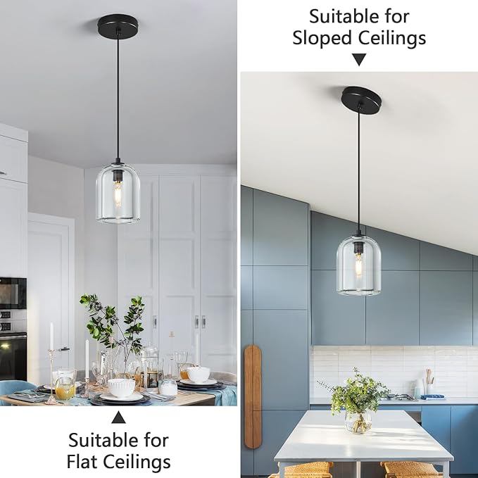 Modern Black Pendant Lights Kitchen Island Ceiling Chandelier Indoor Crystal Hanging Light Fixtures for Dining Room Kitchen Living Room Bedroom（1Pack）