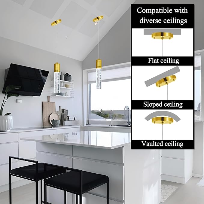 HAIXIANG Linear Chandeliers LED Pendant Lights for Kitchen Island Fixtures Bubble Crystal Chandeliers 6000K Daylight LED Bulbs Mini Pendant Lighting for Island Modern Pendant Light Fixtures