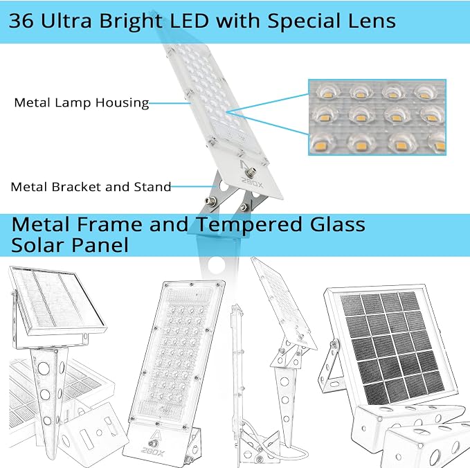 Flag Pole Light Solar Powered A280X Metal Flood Sign Spotlight,36LED 16ft Cable Waterproof Outdoor Landscape Auto On/Off Dust to Dawn for Yard Garden Flag Wall