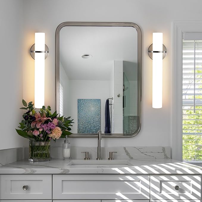 AIJIASI Brushed Nickel Bathroom Sconces Wall Lighting 18W LED Dimmable Vanity Light Fixture, 3000K Modern Wall Light Fixtures Indoor Wall Lamps for Bedroom Living Room Mirror Hallway Porch 18 inch