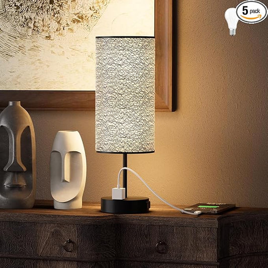 YIDPU Table Lamp for Bedroom with Touch Control,Bedside Lamp with USB C+A Charging Ports& AC Outlets, Adjustable 3color LED Light for Home Decor/Nightstand/Bedroom/Office,Included Bulb