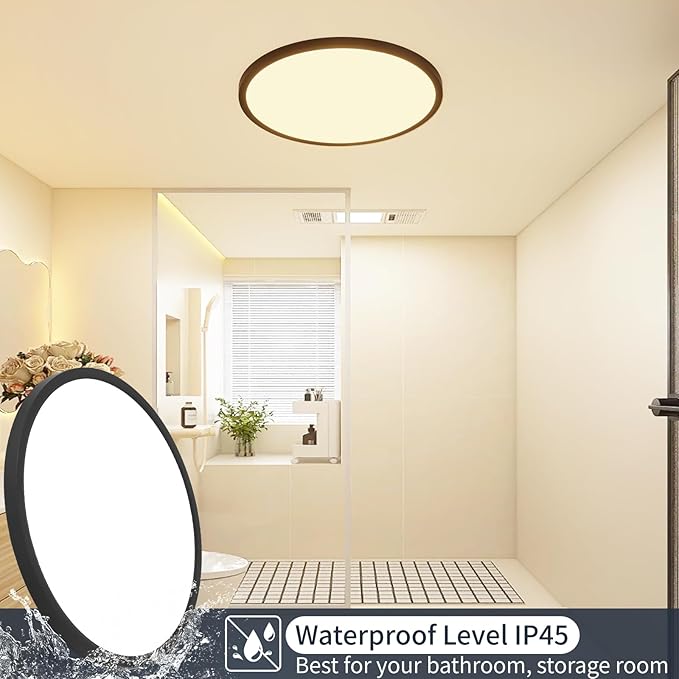 9 Inch Flush Mount Ceiling Light, 5 Color Adjustable Slim 18W 1800LM 2700K-6500K Wired LED Fixture, Modern Low Profile LED Ceiling Lamp for Hallways, Kitchen, Bedroom, Closets, Bathroom, Round, Black