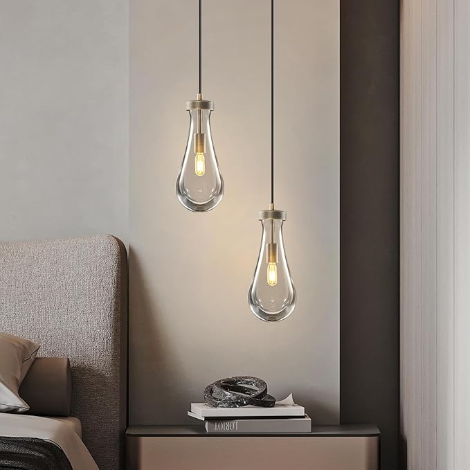 Raindrop Pendant Lights Kitchen Island: Vintage Copper Teardrop Hanging Light - 2 Head Crystal Pendants Light over Dining Table - Durable Raindrop Lighting Fixture for Bedroom Hallway Bulb Included