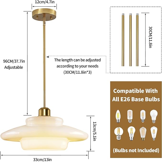 Pendant Lights Kitchen Island: Mid-Century Modern Hanging Light Fixture Entryway - Glass Pendant Lamp Dining Room (Golden Rod)