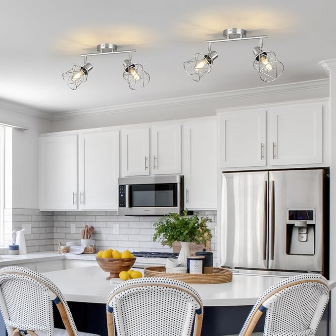 WILON Industrial Track Lighting Kit, 2 Light Modern Track Lighting Fixtures Brushed Nickel Flush Mount Ceiling Light Rotatable Light Head E26 Base Ceiling Spotlight for Kitchen Dining Room Hallway
