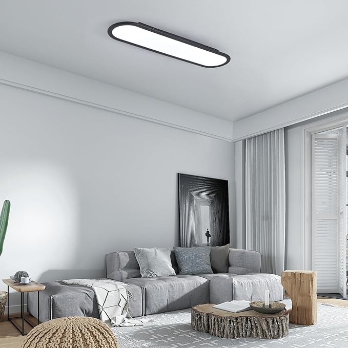 Ganeed Modern Linear Ceiling Lights, 36W LED High Brightness Long Ceiling Lamp, 27.6 Inch Ultra Thin Low Profile Light Fixture for Bedroom Kitchen Closet Hallway, Black/Cool White 6000K