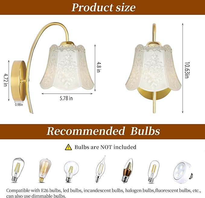 Wireless Wall Sconce with Flower lampshade, Battery Operated Wall Lights,Wall lamp with 15 Colors for Bedroom Living Room Home Decor (White Flower, 2 Light Battery Operated)