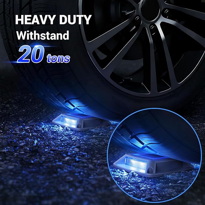 Solar Dock Lights Outdoor 16 Pack, IP68 Waterproof Solar Powered Driveway Lights, Driveway Marker Deck Lights for Steps Pathway Walkway Sidewalk Pool Garage Stair Marine (Blue)