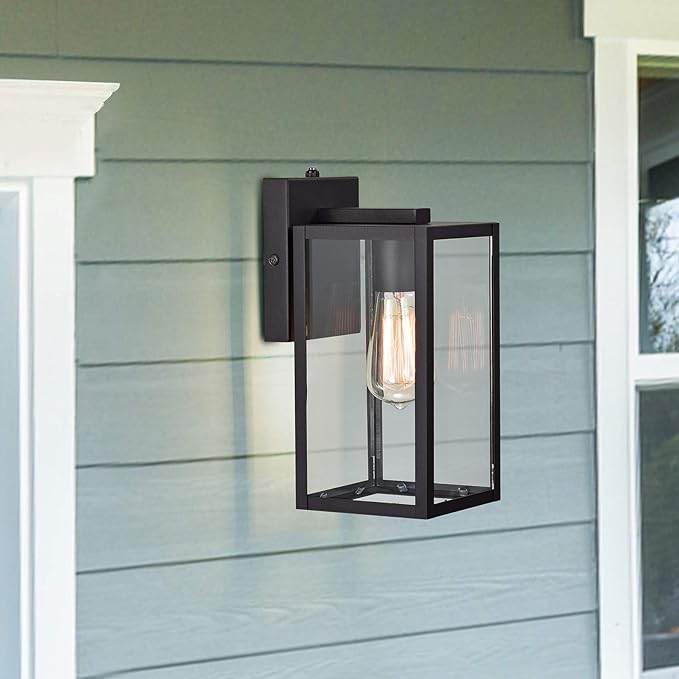 MICSIU Dusk to Dawn Outdoor Wall Light, 11.25 Inch Black Exterior Wall Sconce with Clear Glass, Modern Farmhouse Outside Porch Lights for House Garage Entryway, E26 Base 100W Max, ETL Listed