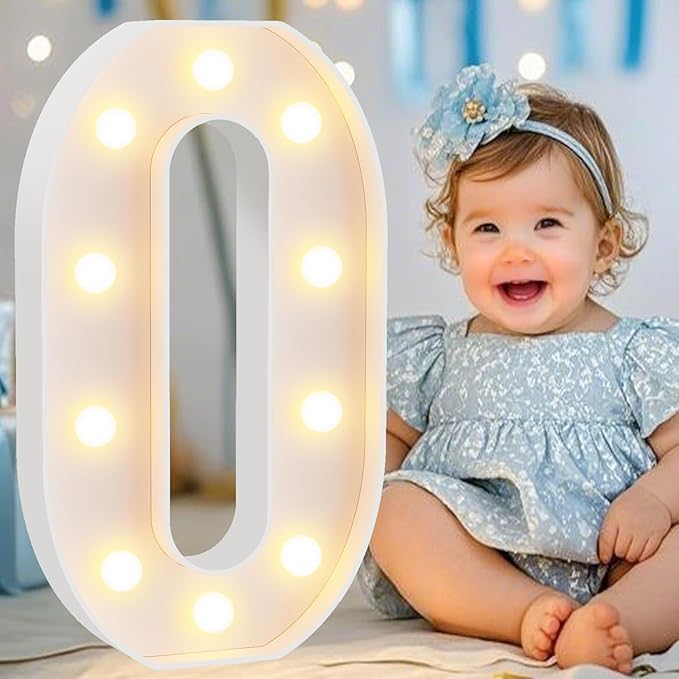 Pooqla Large Light Up Numbers for Birthday Decorations, 12.6 in Tall White Plastic Marquee Numbers Sign Party Decorations, Gift for Girls Boys Night Light Wedding Anniversary Decor, Big Number 0