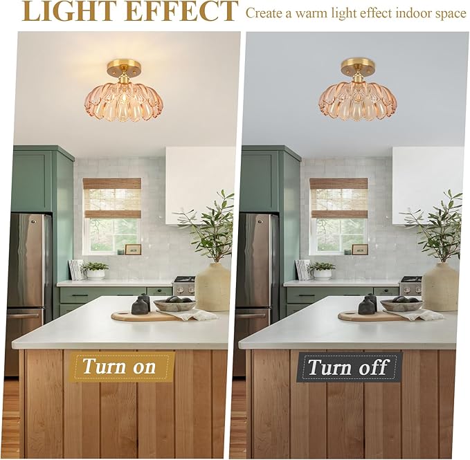 Hallway Lights Fixture Ceiling,Amber Semi Flush Mount Ceiling Lights,9.8" E26 Vintage Light Fixtures for Closet Hallway Kitchen Dining Room