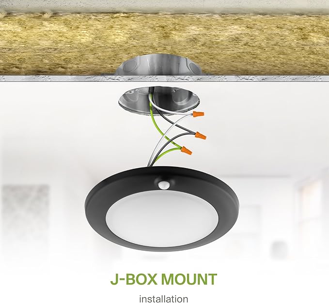 ASD 6 Inch Motion Sensor LED Disk Lights - 15W 120V 2700-5000K Black Dimmable Flush Mount Ceiling Light Fixture, Low Profile Surface Mount Disc Lights, Junction Box & Can, ETL, Energy Star