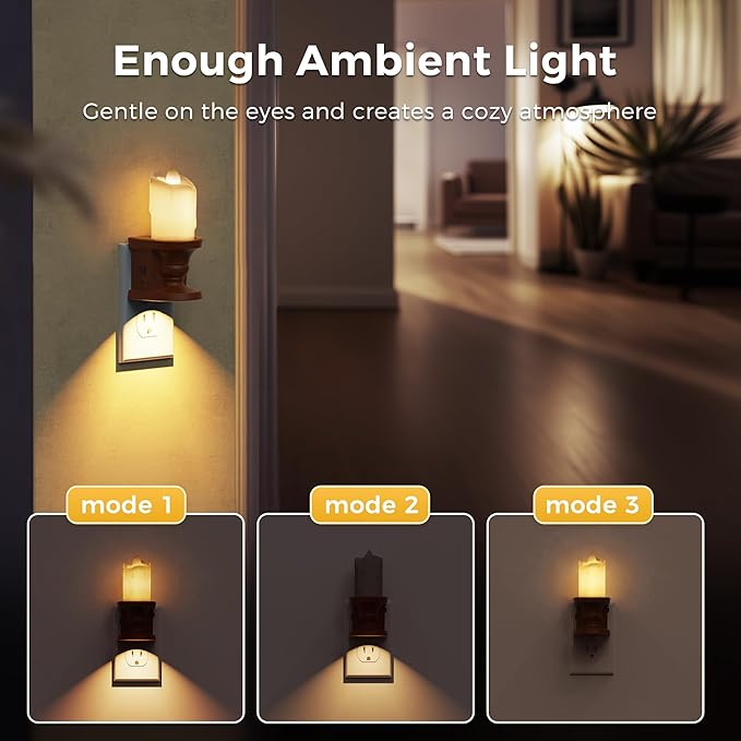 L LOHAS LED Night Light,[2-Pack] Flameless Candle Night Light with 3 Lighting Model, Dusk to Dawn Sensor,Brightness Adjustable,3000K Soft White,Vintage Nightlight for Middle Age Decor
