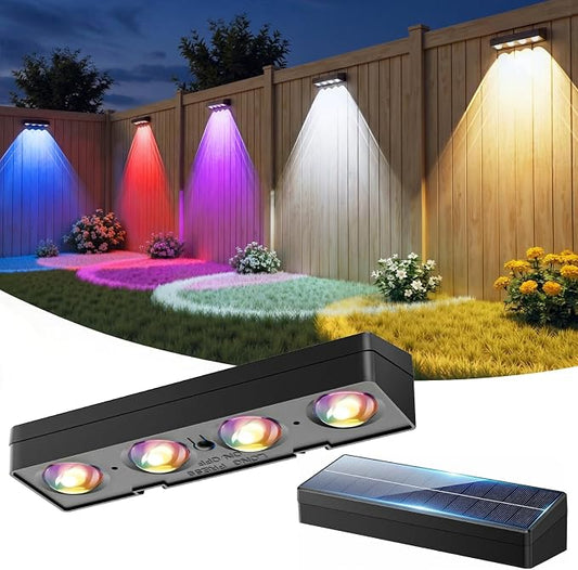 JOFIOS Fence Lights Solar Powered, Warm White, Cool White and RGB Color Glow LED Outdoor Wall Lights, IP65 Waterproof Solar Lights for Fence, Backyard, Railing, Deck and Wall, Home Improvement, 2 Pack