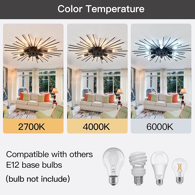 ZGLAOJT Semi Flush Mount 8 Light Ceiling Light Modern Metal Ceiling Lighting Black Light Fixture for Farmhouse Kitchen Dining Room Bedroom Hallway Living Room.
