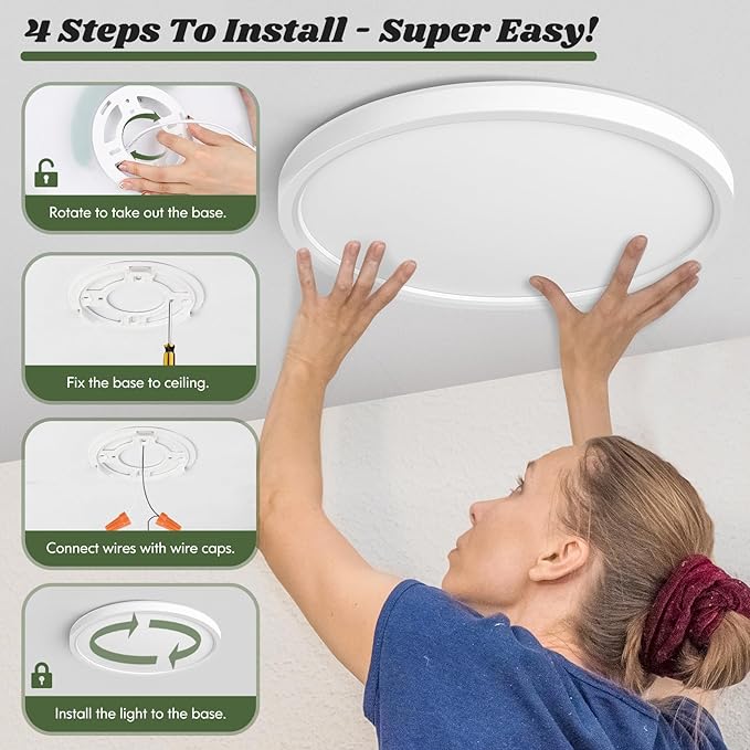 Brightever 15 Inch Large LED Ceiling Light Fixture with Night Light, 5CCT Dimmable Ceiling Lamp Flush Mount, 30W 3000LM, 2700K/3000K/4000K/5000K/6500K Adjusted Round LED Light for Porch, 1 Pack