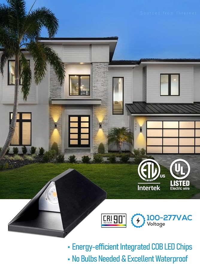 LEONLITE Dimmable LED Up Down Wall Light, 100-277V, CRI 90+, IP65 Waterproof, 10%-100% Dimmable for Commercial Outdoor, 14 Inch Modern Porch Light, 3000K, Pack of 2