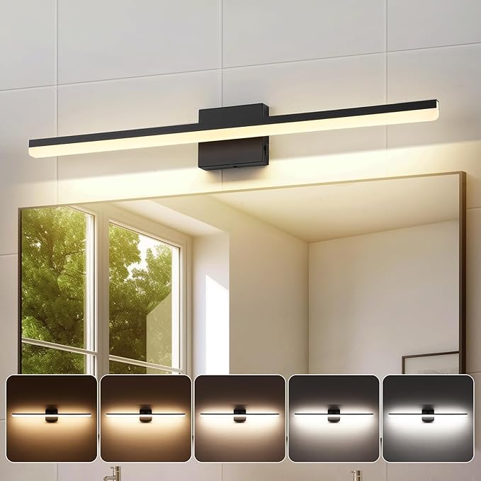LED Modern Bathroom Vanity Light Fixtures 22W Dimmable 5CCT Vanity Light Bar Over Mirror Matte Black Wall Light for Bathroom 31.5 inch Long 110V AC ETL Certificated