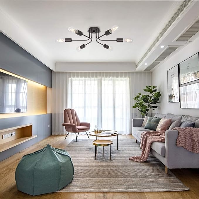 6 Light Sputnik Chandelier Oil Rubbed Bronze Ceiling Light Semi Flush Mount Light Ceiling for Kitchen Dining Room Living Room Foyer