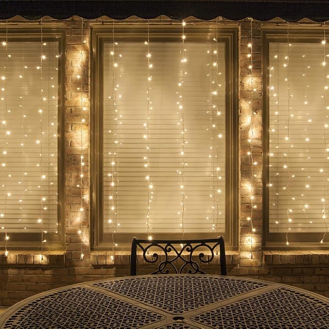 Kringle Traditions 150 Clear Incandescent Curtain Icicle Lights, 5.5' String Lights for Bedroom, Indoor/Outdoor Use