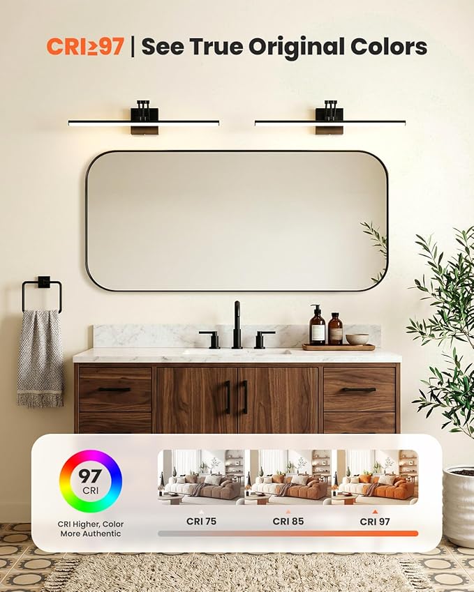 Morden Long Vanity Lights, Black 32IN Bathroom Light Fixtures, 360°Rotatable Bathroom Vanity Fixture Over Mirror with 5CCT&Dimmable Wall Lamp, Eye-Friendly Led Bar For Vanity&Makeup-ETL, Ideal Gift