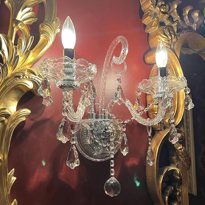 Vintage Crystal Wall Sconce Lighting Crystal Wall Light Elegant 2 Lights European Style Decorative Luxury Sconces Wall Lamp for Bathroom Bedroom Bedside Entryway Sconce Light
