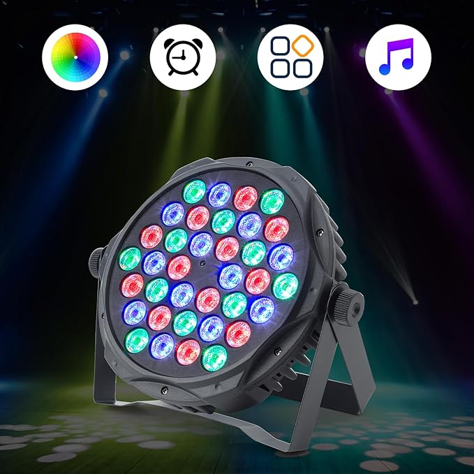 Bluetooth Party Lights, 36LED Party Light with IR Remote, DJ Lights with Music Sound Activated, Timed Floodlight with Fan Suitable for Family Parties, Music Studio, 2 Packs