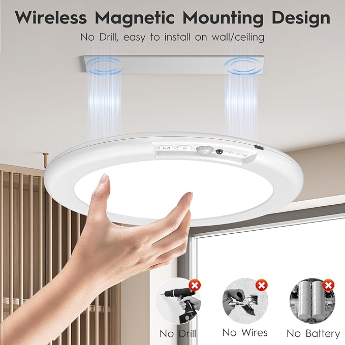 Rechargeable Motion Sensor Ceiling Light, Wireless Ceiling Lights Battery Operated Closet Light with Remote, 500LM 3000K/4500K/6500K, 0.55″ Ultra Thin Lights for Bathroom Hallway Pantry, 1 Pack