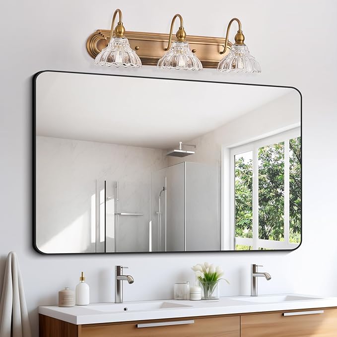 Vintage 3-Light Bathroom Vanity Lighting Fixtures Modern Wall Sconces Brass Glass Retro Vanity Light for Bedroom, Bathroom, Doorway, Farmhouse, Hallway