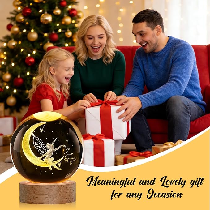 Fairy Night Light, 3D Crystal Ball Lamp with 16 LED Color Changing & Remote, 3.15 Inch Unique Desk Decor, Fairy Gift for Women, Birthday Christmas Home Room Decoration, Fairy Lamp