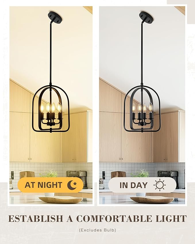 Beionxii 11 Inch Large Pendant Lights Kitchen Island, Black Pendant Lights Kitchen Island, 4-Light Farmhouse Hanging Lights for Kitchen Island, Dining Room, Foyer, Stairway, Hallway, BX-PL04BK