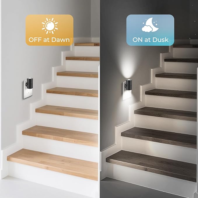 TSEXES LED Night Lights Plug into Wall,Dimmable Plug in Night Light,Dusk to Dawn,5000K Daylight,0-200LM Bright Nightlight Auto-On/Off, Night Lights for Bathroom Hallway Stairway,4 Pack