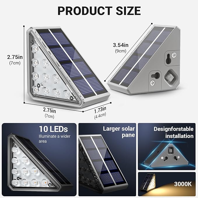 NIORSUN Outdoor Step Lights, 6 Pack Solar Stair Lights Outdoor Waterproof IP67 Auto On Off, Solar Lights for Steps,Stair,Patio,Yard,Porch,Front Door,Sidewalk,Deck Decor,Warm White