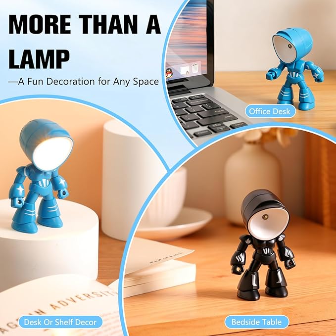 Mini Night Light, Posable Cartoon Cute Robot Companion Table Light, Bedside Reading Table Lamp for Desk Decor, Bedroom, Office (Blue)
