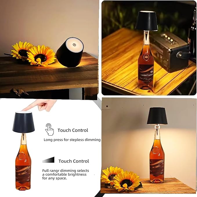 Neioaas Wine Bottle Lamp, 3 Color Light Dimming Metal Wine Bottle Light, Rechargeable Waterproof Bottle Touch Lamp Head with for Home,Bar,Camping,Travel,Restaurants, Party, Decor & GiftsOrange