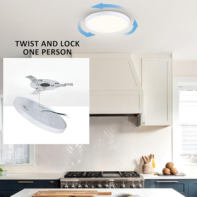 14 Inch LED Flush Mount Ceiling Light, Slim Dimmable Ceiling Light for Kitchen, Bedroom, Metal and Glass, Low Ceiling, White, 26W, 3000K, 2 Pack