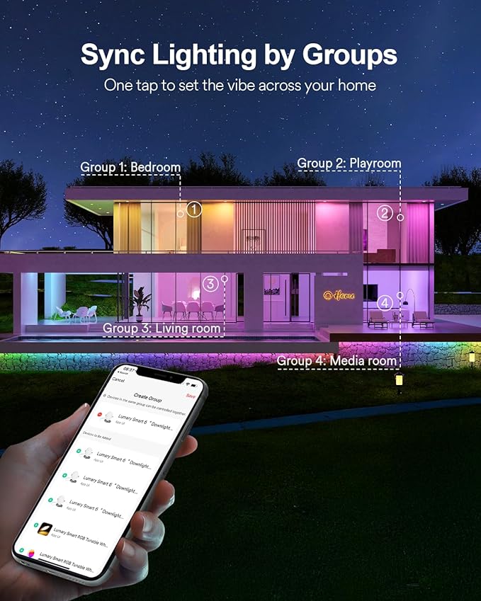 Lumary Smart Recessed Lighting 6 Inch, Canless LED Recessed Lights 13W 1000LM, RGBWW Color Changing LED Downlight with J-Box, Compatible with Alexa & Google Assistant, BT Remote, ETL Listed, 4 Pack