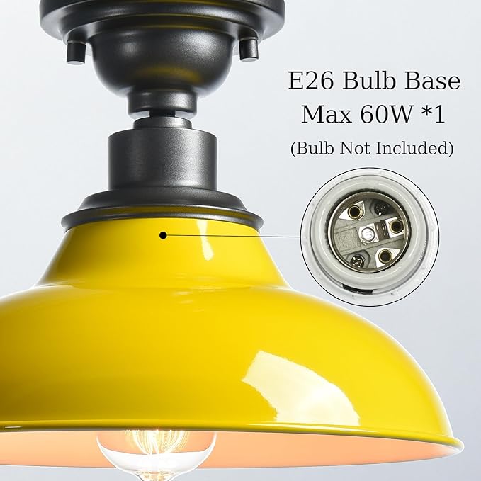 SAMTEEN Industrial Semi Flush Mount Ceiling Light 1-Light Barn Light Fixture Ceiling 12-Inch Farmhouse Ceiling Light for Hallway Entryway Staircase Kitchen, Yellow Finish